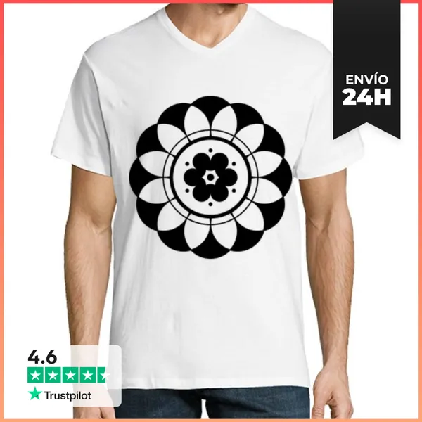 Camiseta Hombre, Cuello Pico Mandala De Flores En Círculo De