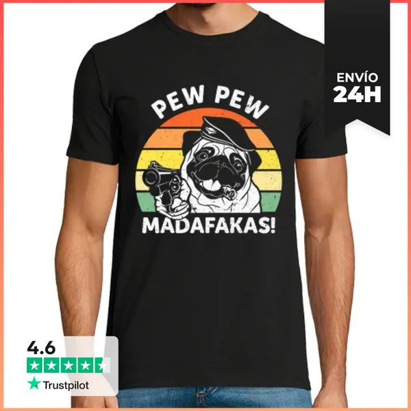 Camiseta Hombre Clásica Pew Pew Madafakas Perro Gracioso