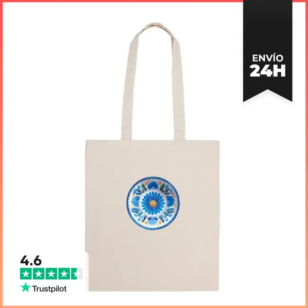 Bolsa De Tela Plato De Cerámica Azul Con Flores LaTostadora