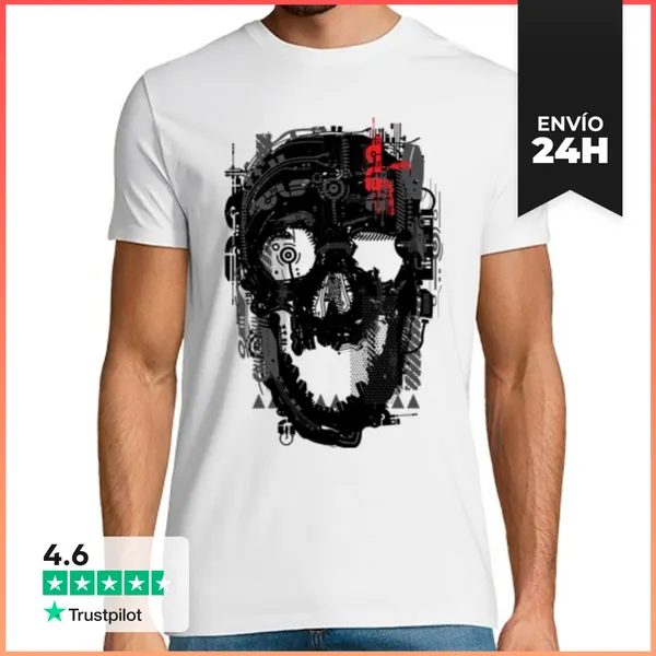 Camiseta Hombre Clásica Cráneo Cyborg LaTostadora