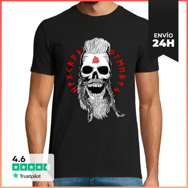 Camiseta Hombre Clásica Viking Skull BW LaTostadora