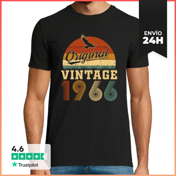 Camiseta Hombre Clásica 60 Años 1966 Vintage Cumpleaños Retro