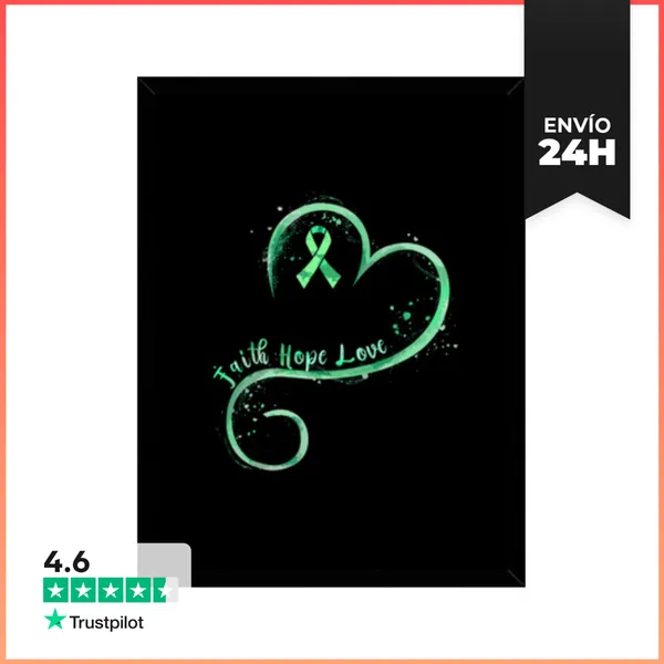Cuadro Con Marco Vertical Fe Esperanza Amor Cinta Verde Mental