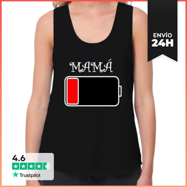 Camiseta Mujer Sin Mangas, Loose Fit Mamá Batería Agotada