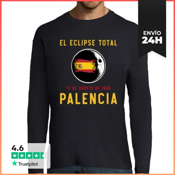 Camiseta Hombre Manga Larga Palencia España España Eclipse Solar