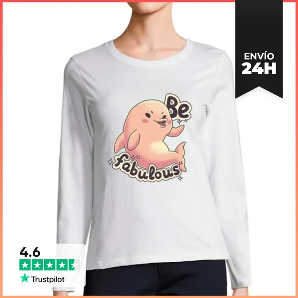 Camiseta Mujer Manga Larga Be Fabulous Delfín Cute Animales