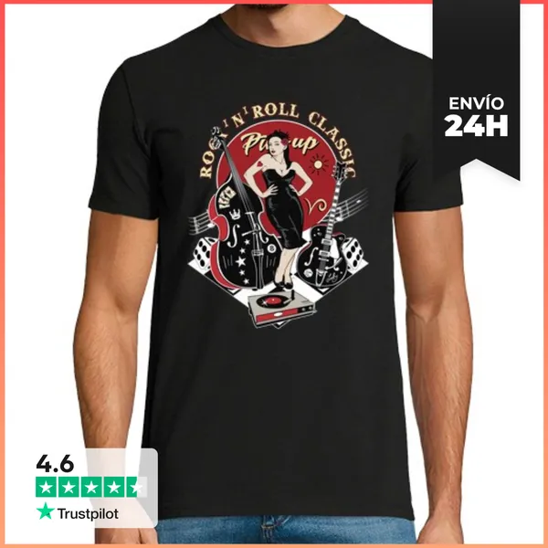 Camiseta Hombre Clásica Camiseta Rockabilly Retro Pinup Vintage