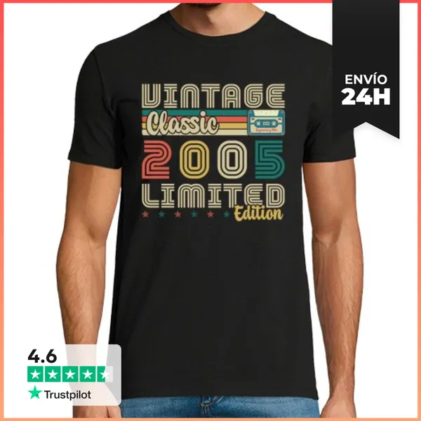 Camiseta Hombre Clásica 20 Cumpleaños 20 Años Vintage 2005