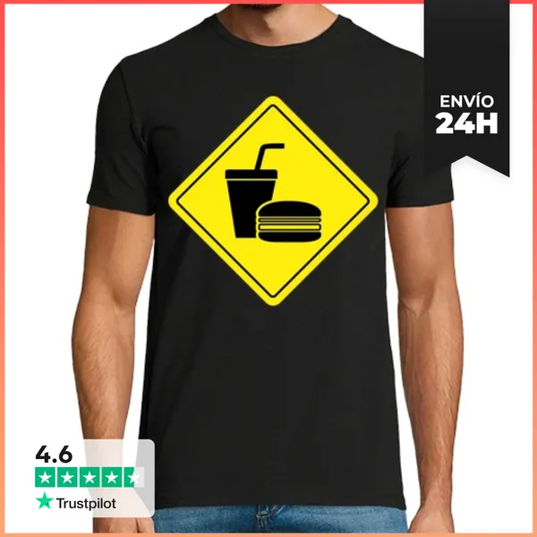 Camiseta Hombre Clásica Señal De Tráfico De Comida Rápida De Ha
