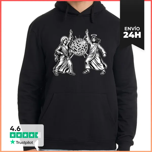 Sudadera Unisex Con Capucha María Y Jesús - Baile Disco Divertido