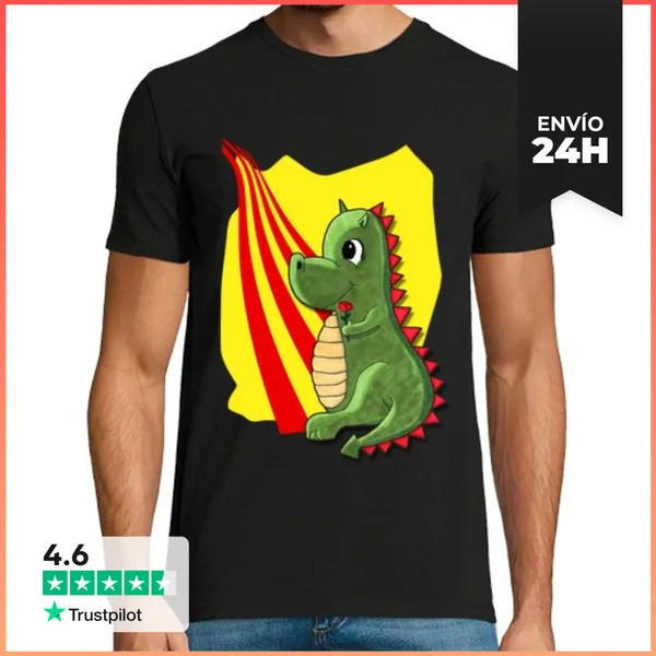 Camiseta Hombre Clásica Drac De Sant Jordi Amb Rosa I Senyera