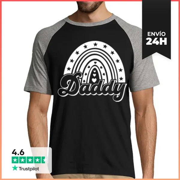 Camiseta Hombre, Estilo Béisbol DADDY ARCOIRIS CORAZONES