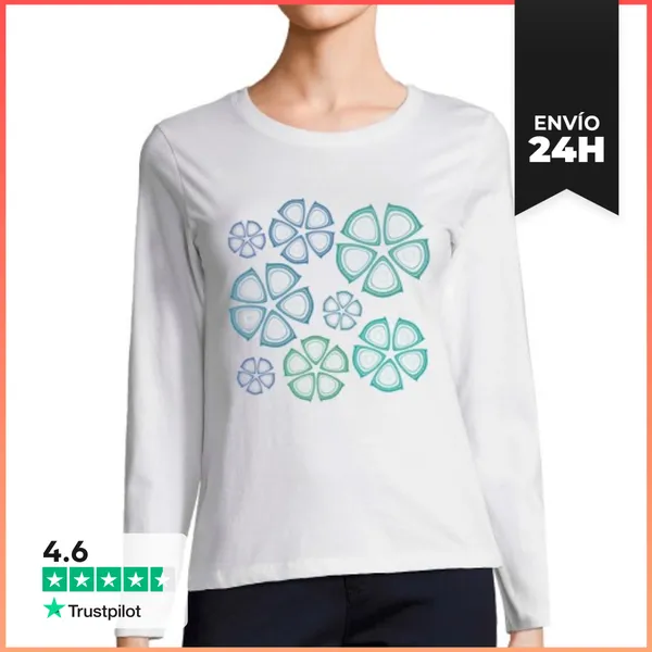 Camiseta Mujer Manga Larga Flores De Color Azul Camisa De Mujer