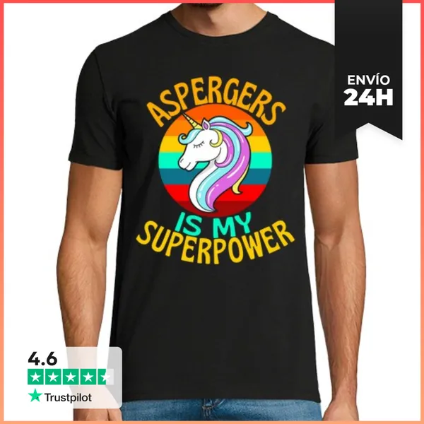 Camiseta Hombre Clásica Aspergers Es Mi Superpoderoso Amante De