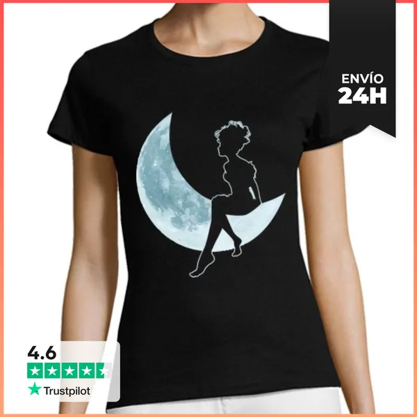 Camiseta Mujer Clásica Media Luna Y Silueta De Hada LaTostadora