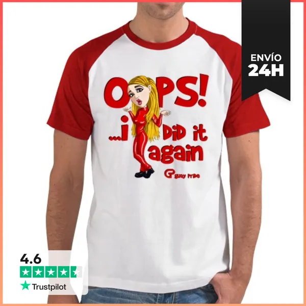 Camiseta Hombre, Estilo Béisbol Britney Spears Oops LaTostadora