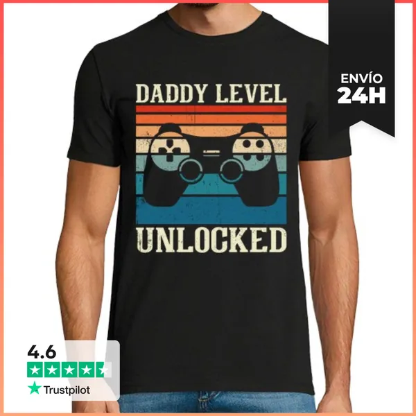 Camiseta Hombre Clásica Nivel De Papá Desbloqueado Convirtiéndo