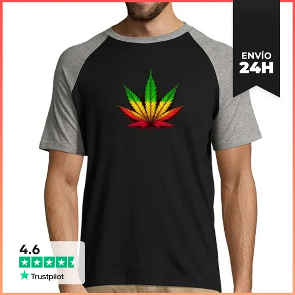 Camiseta Hombre, Estilo Béisbol Marijuana Tricolor LaTostadora