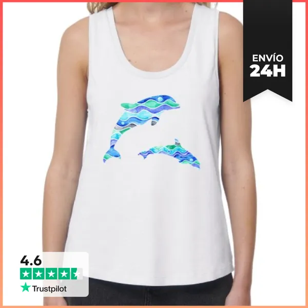 Camiseta Mujer Sin Mangas, Loose Fit Delfines (transparente)