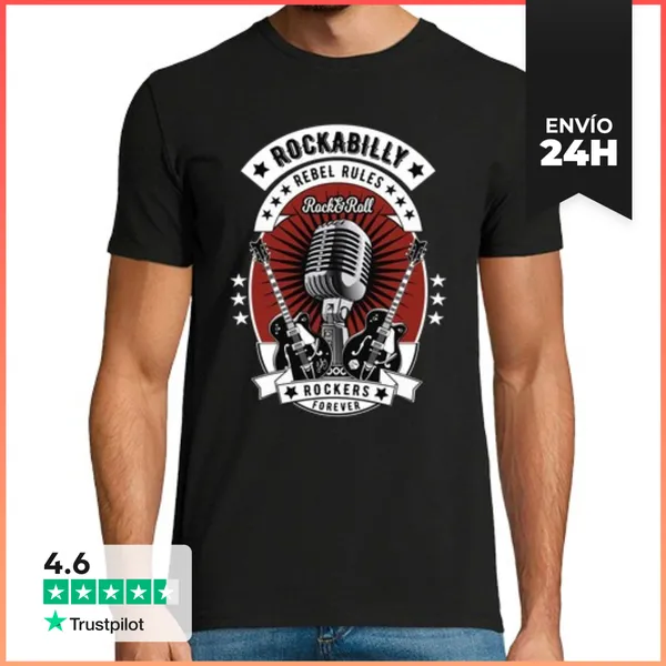 Camiseta Hombre Clásica Camiseta Vintage 1950s 60s Rockabilly USA