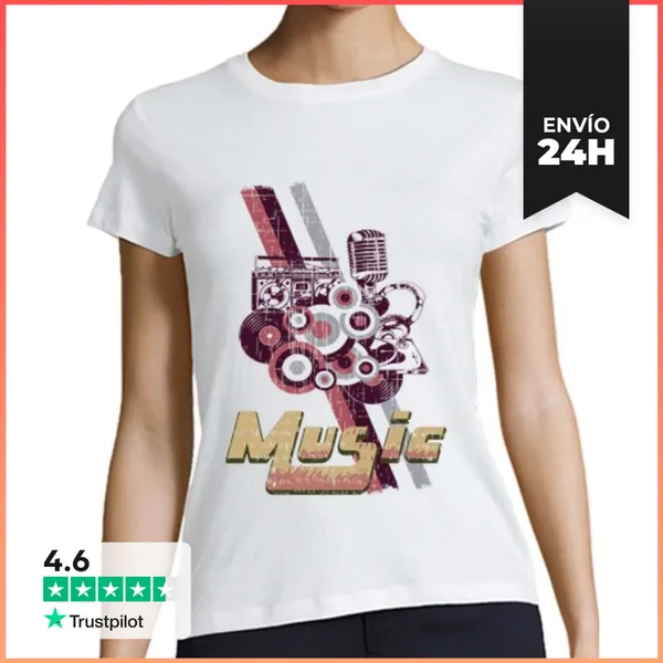 Camiseta Mujer Clásica Camiseta Musical Retro Vintage 80s 90s