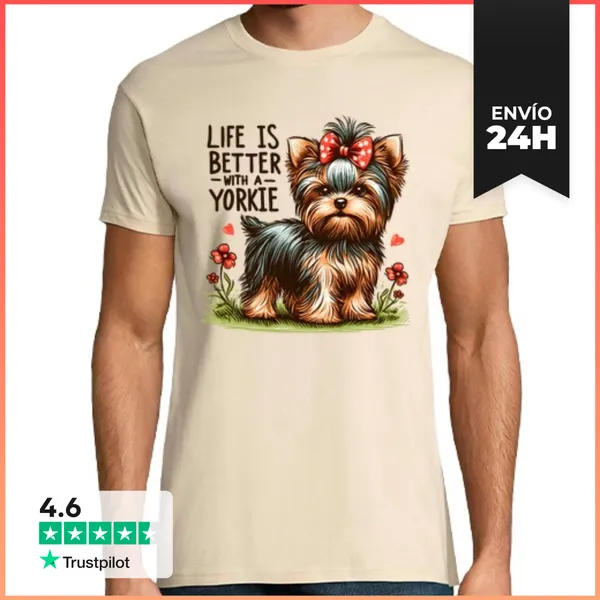Camiseta Hombre Clásica La Vida Es Mejor Con Un Yorkie Amante D