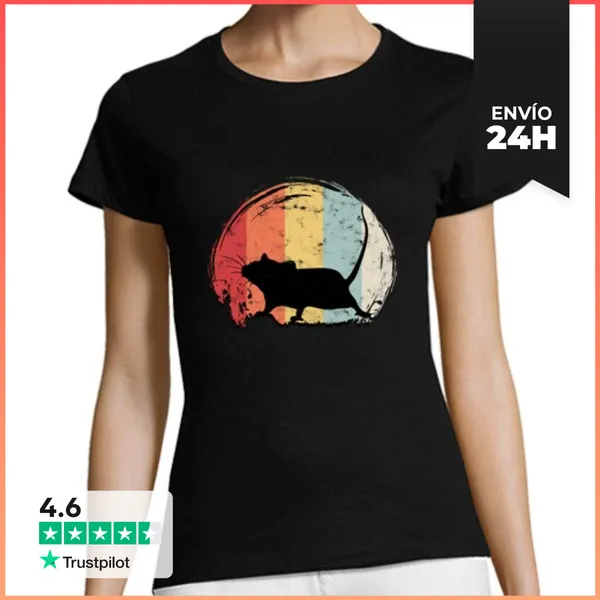 Camiseta Mujer Clásica Rata Retro 60s 70s Atardecer Roedor Ani