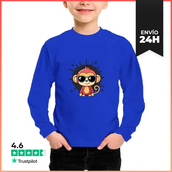 Camiseta Manga Larga Para Niños Singe Elegante Salpicadura Gafas