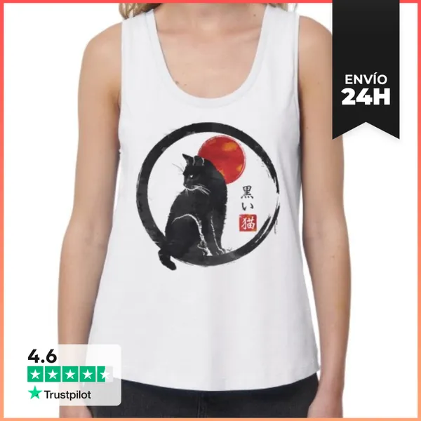 Camiseta Mujer Sin Mangas, Loose Fit Black Cat LaTostadora
