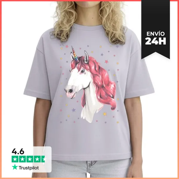Camiseta Mujer Boxy Unicornio Pelirrosa LaTostadora