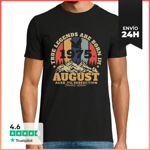 Camiseta Hombre Clásica Vintage Agosto 1975 Retro Cumpleaños