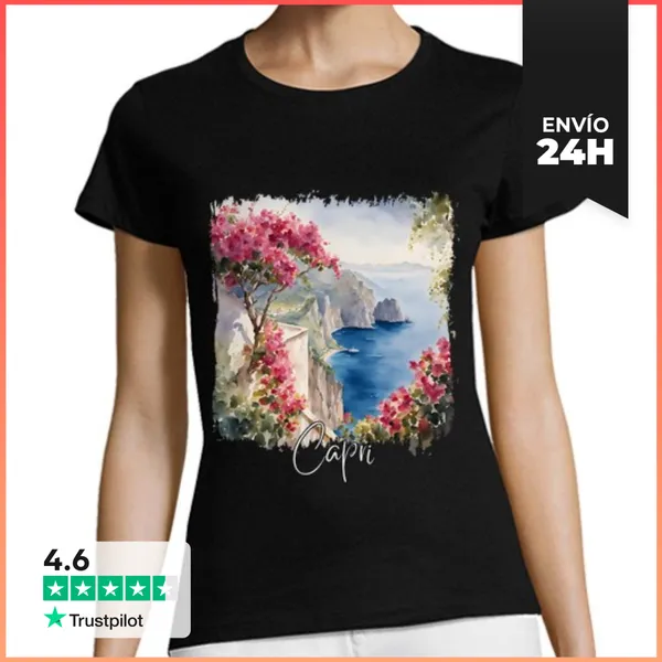 Camiseta Mujer Clásica Acuarela De Capri, Capri Italia