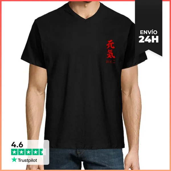 Camiseta Hombre, Cuello Pico Genki Otoko, Hombre Vital. Corazón Y