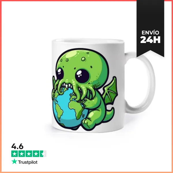 Taza Cthulhu Eating Earth. Lovecraft Monster Mug LaTostadora