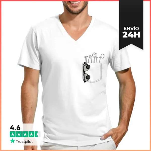Camiseta Hombre, Cuello Pico Bolsillo Dentista LaTostadora