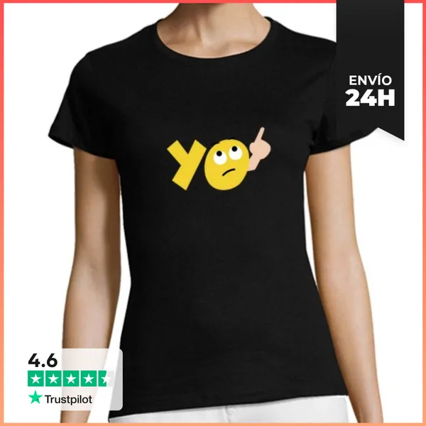 Camiseta Mujer Clásica Mujer, Manga Corta, Negra, Calidad Premium