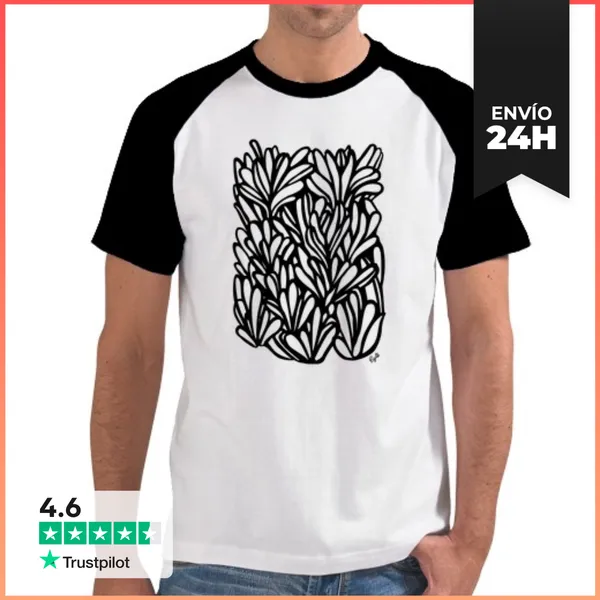 Camiseta Hombre, Estilo Béisbol Planta Suculenta Gigante