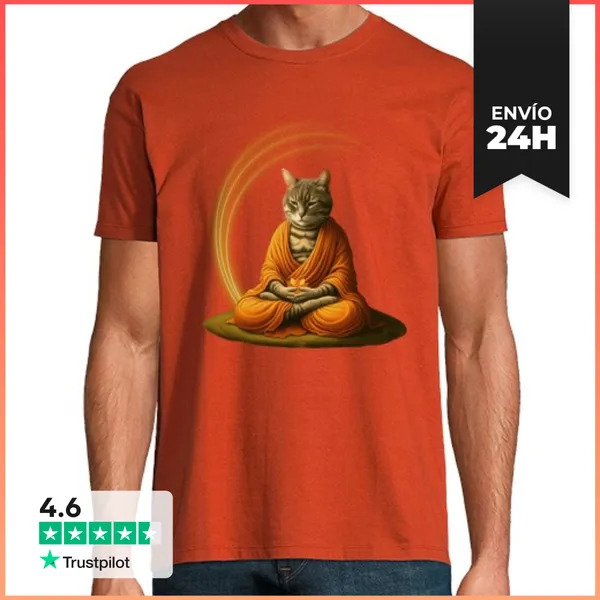 Camiseta Hombre Clásica Gato Zen Meditando LaTostadora