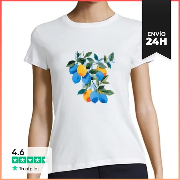 Camiseta Mujer Clásica Rama De Limonero Adornada Con Limones