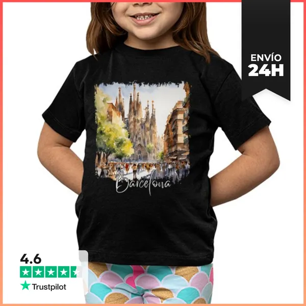 Camiseta Clásica Para Niños Acuarela De Barcelona, Barcelona