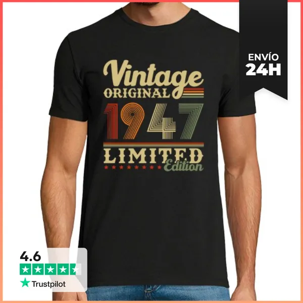 Camiseta Hombre Clásica 1947 Vintage Retro Regalo Cumpleaños