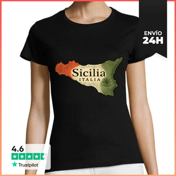 Camiseta Mujer Clásica Sicilia Italia Mapa Vintage Italiano