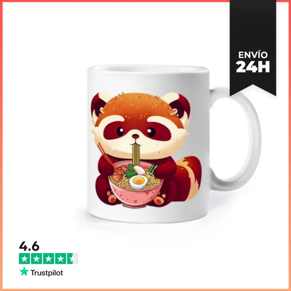 Taza Panda Rojo Comiendo Ramen LaTostadora