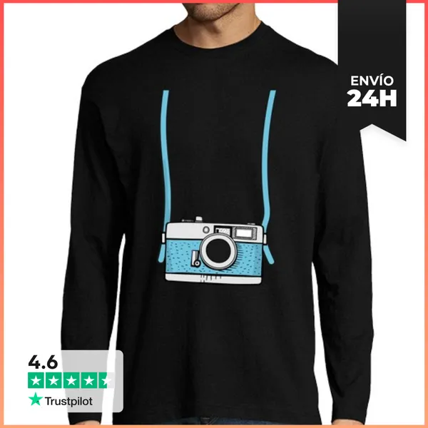 Camiseta Hombre Manga Larga Cámara Falsa Turista Falso Diversión
