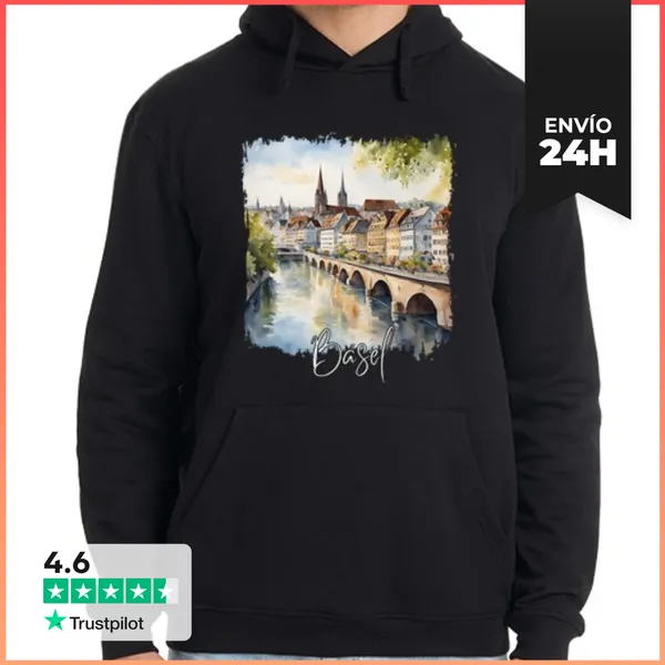 Sudadera Unisex Con Capucha Acuarela De Basilea, Basilea Suiza