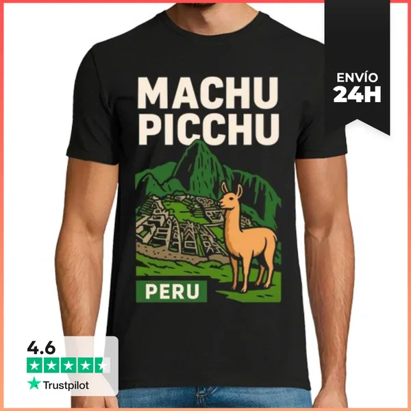 Camiseta Hombre Clásica Machu Picchu Perú Paisaje Llama