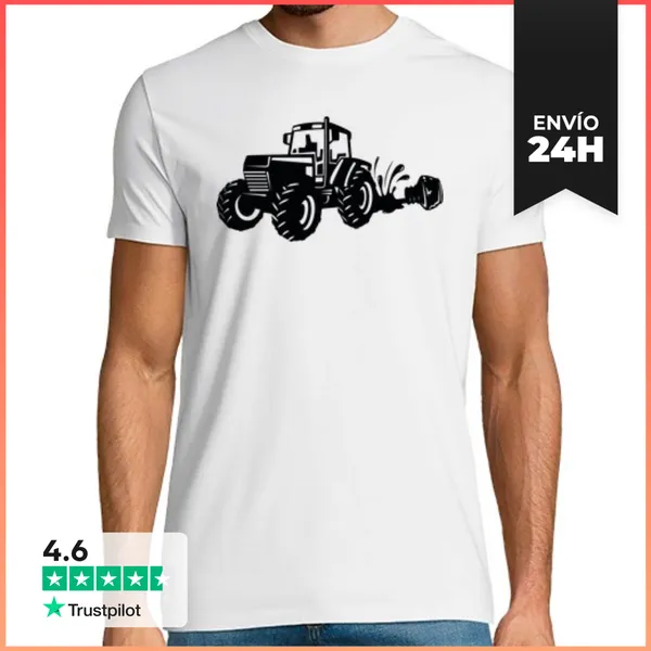 Camiseta Hombre Clásica Tinta Derramada Forma Tractor En Negro