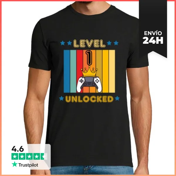 Camiseta Hombre Clásica Camiseta Nivel 1 Desbloqueado - Regalo