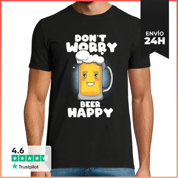 Camiseta Hombre Clásica No Te Preocupes Cerveza Feliz LaTostadora