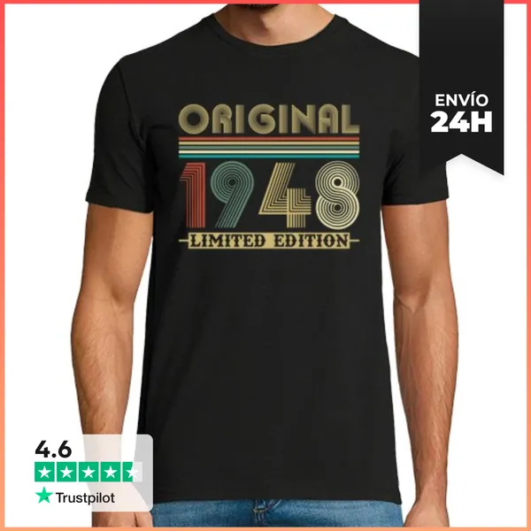 Camiseta Hombre Clásica 1948 Vintage Retro Cumpleaños Regalo